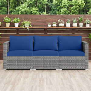 3 Pieces Patio Sectional Sofa Set PE Rattan Modular Couch Furniture Set with Soft Cushions-Navy view 2