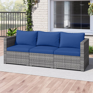 3 Pieces Patio Sectional Sofa Set PE Rattan Modular Couch Furniture Set with Soft Cushions-Navy view 3