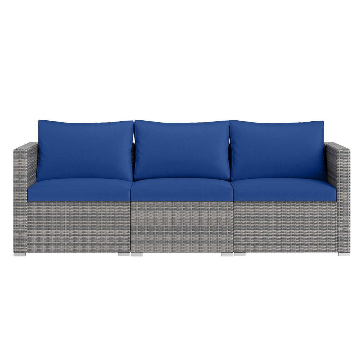 3 Pieces Patio Sectional Sofa Set PE Rattan Modular Couch Furniture Set with Soft Cushions-Navy view 4