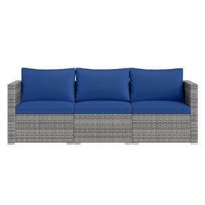 3 Pieces Patio Sectional Sofa Set PE Rattan Modular Couch Furniture Set with Soft Cushions-Navy view 4