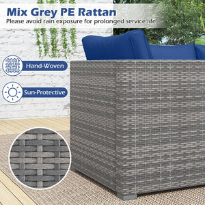 3 Pieces Patio Sectional Sofa Set PE Rattan Modular Couch Furniture Set with Soft Cushions-Navy view 8