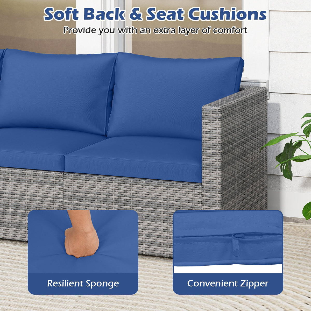 3 Pieces Patio Sectional Sofa Set PE Rattan Modular Couch Furniture Set with Soft Cushions-Navy view 9