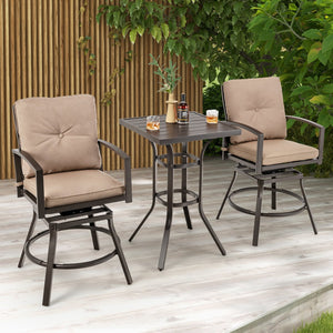 3 Pieces Patio Swivel Bar Table Set with Removable Cushions and Rustproof Metal Frame view 3