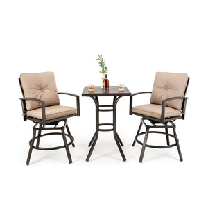 3 Pieces Patio Swivel Bar Table Set with Removable Cushions and Rustproof Metal Frame view 4