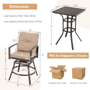 3 Pieces Patio Swivel Bar Table Set with Removable Cushions and Rustproof Metal Frame view 5