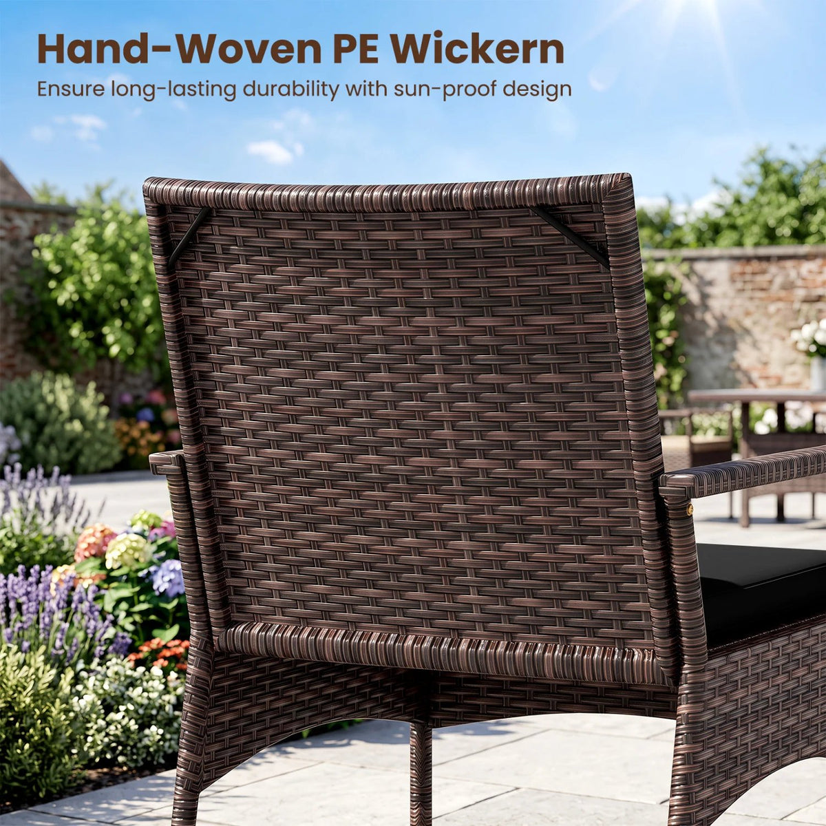 3 Pieces PE Wicker Rocking Bistro Set with 2-Tier Side Table Cushions and Ergonomic Armchairs for Porch-Black view 8