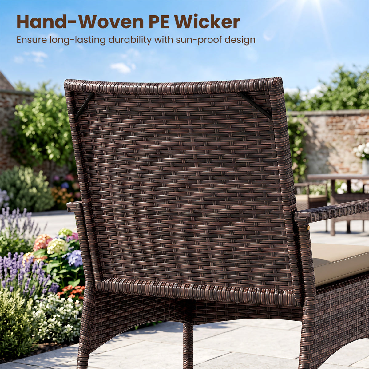 3 Pieces PE Wicker Rocking Bistro Set with 2-Tier Side Table Cushions and Ergonomic Armchairs for Porch-Brown view 8