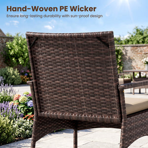 3 Pieces PE Wicker Rocking Bistro Set with 2-Tier Side Table Cushions and Ergonomic Armchairs for Porch-Brown view 8