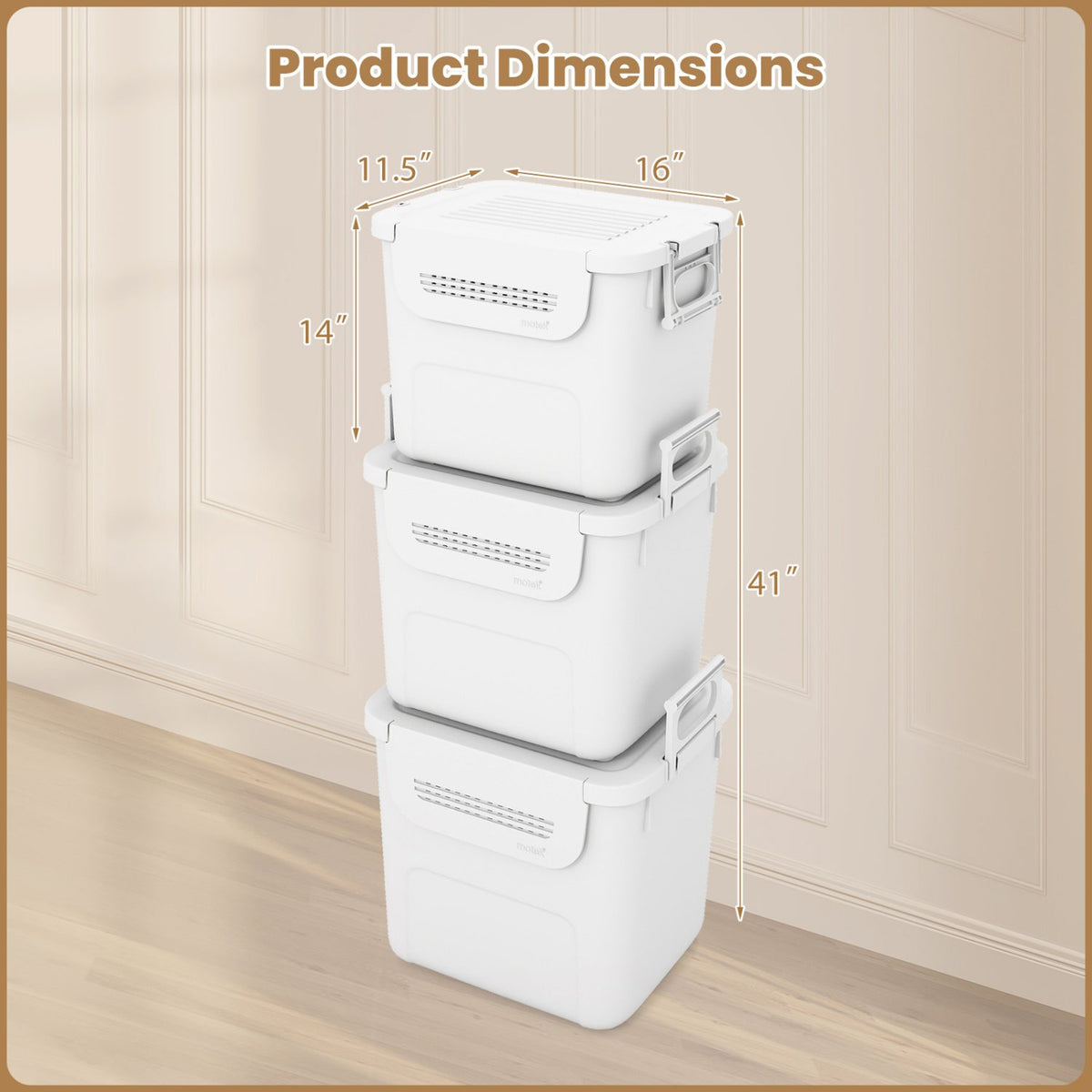3 Pieces Plastic Storage Bins Stackable with Front Door and Side Handles-White view 4