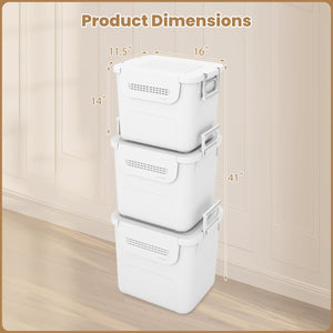 3 Pieces Plastic Storage Bins Stackable with Front Door and Side Handles-White view 4