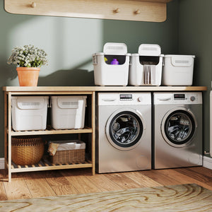 3 Pieces Plastic Storage Bins Stackable with Front Door and Side Handles-White view 5