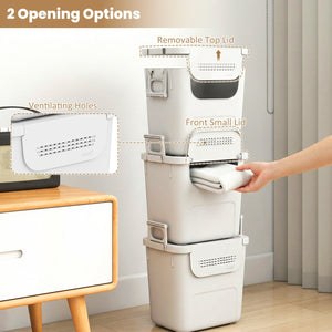 3 Pieces Plastic Storage Bins Stackable with Front Door and Side Handles-White view 6