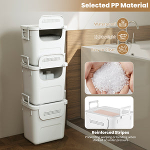 3 Pieces Plastic Storage Bins Stackable with Front Door and Side Handles-White view 8