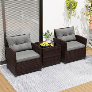 3 Pieces Rattan Patio Furniture Set with Washable Cushion-Gray view 2