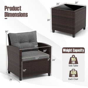 3 Pieces Rattan Patio Furniture Set with Washable Cushion-Gray view 5