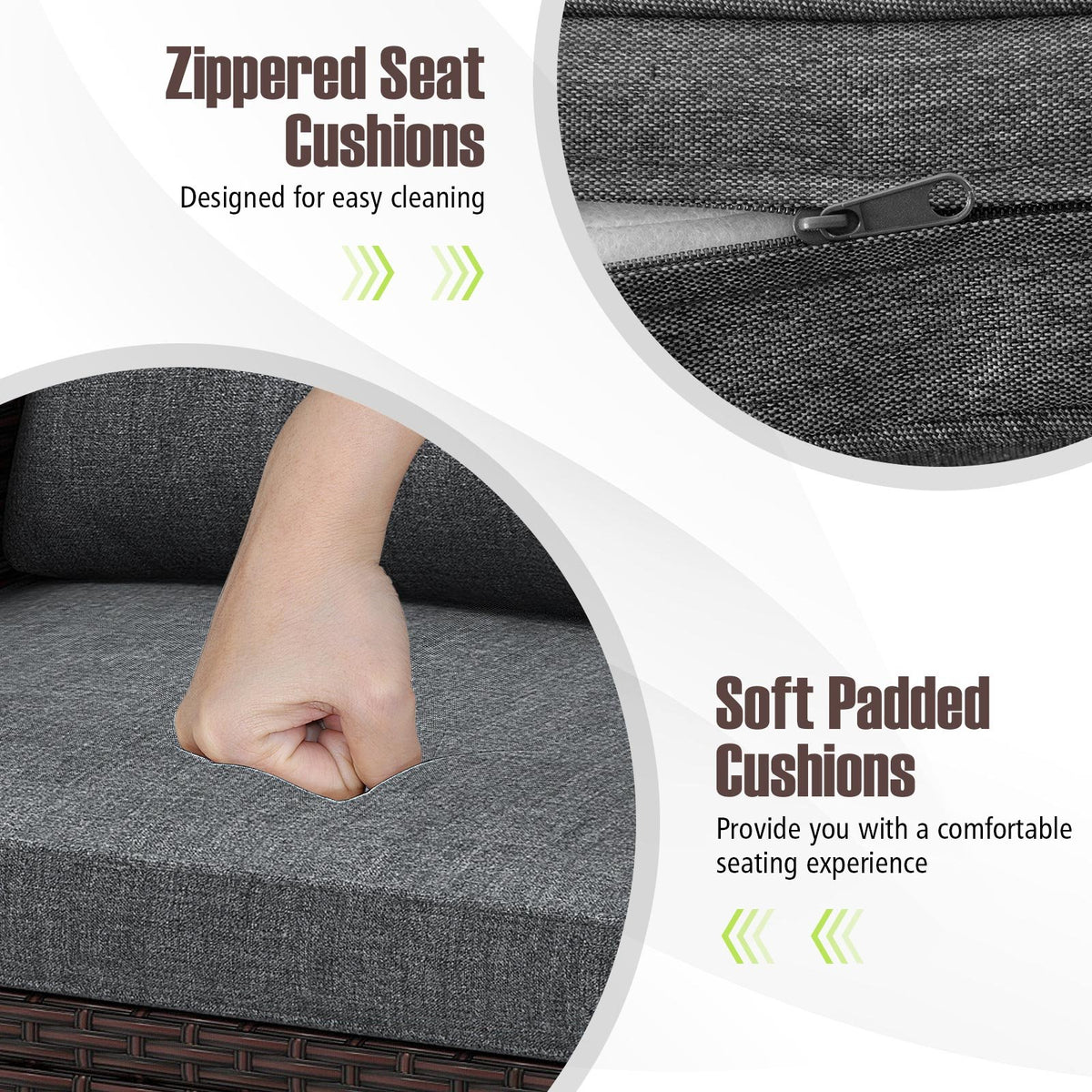 3 Pieces Rattan Patio Furniture Set with Washable Cushion-Gray view 9