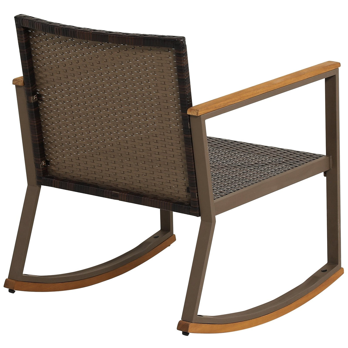 3 Pieces Rattan Rocking Bistro Set with Coffee Table and Cushions-Off White view 6
