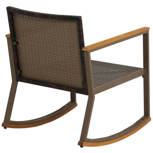 3 Pieces Rattan Rocking Bistro Set with Coffee Table and Cushions-Off White view 6