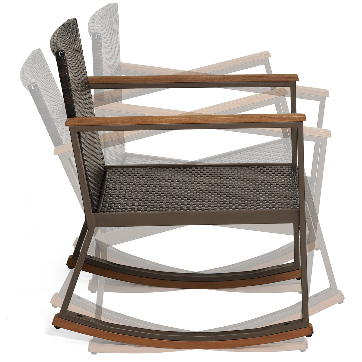 3 Pieces Rattan Rocking Bistro Set with Coffee Table and Cushions-Off White view 7