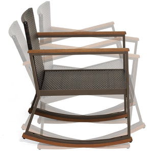 3 Pieces Rattan Rocking Bistro Set with Coffee Table and Cushions-Off White view 7