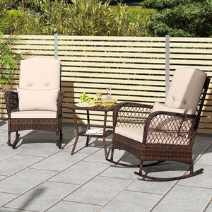 3 Pieces Rocking Bistro Set with 2-Tier Coffee Table-Brown view 6