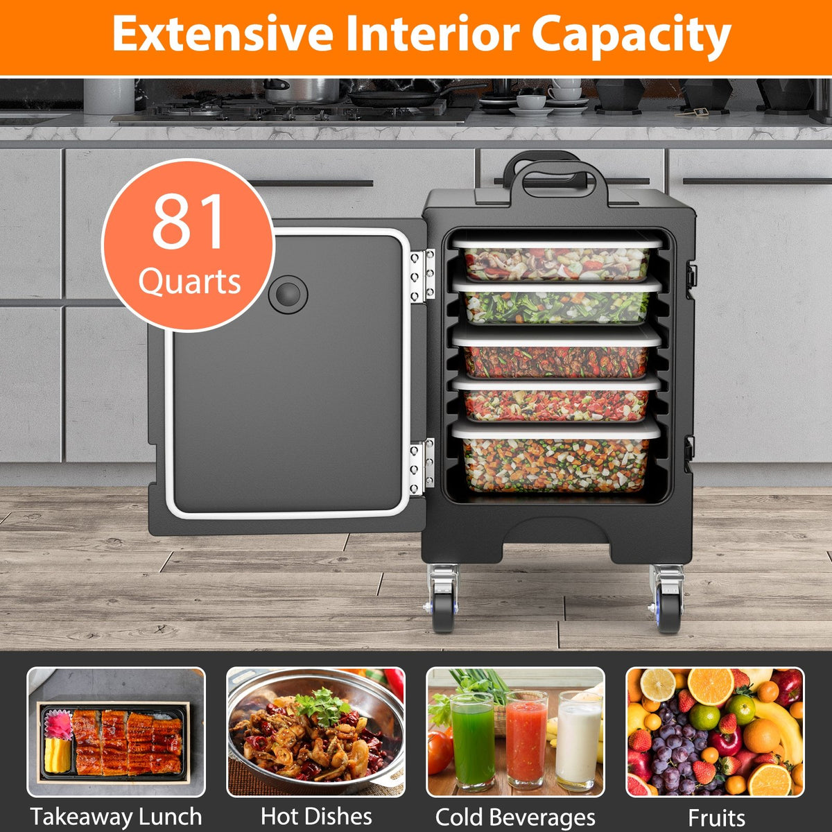 3 Pieces Stackable Insulated Food Pan Carrier 81 Quart LLDPE Food Box Carrier view 7
