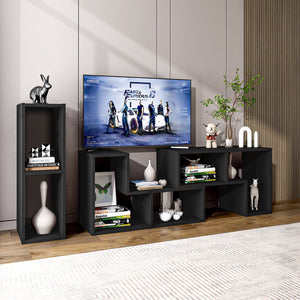 3 Pieces Adjustable TV Stand for TVs up to 65 Inch with Shelves-Black view 2