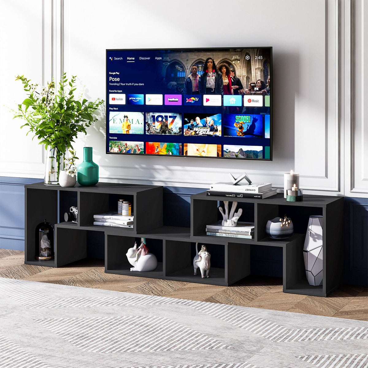 3 Pieces Adjustable TV Stand for TVs up to 65 Inch with Shelves-Black view 3
