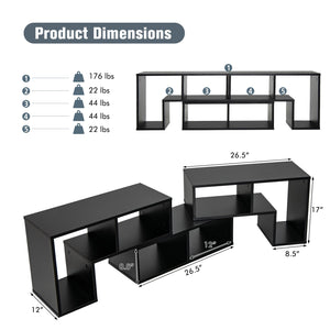 3 Pieces Adjustable TV Stand for TVs up to 65 Inch with Shelves-Black view 5