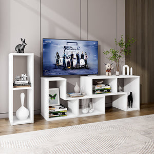 3 Pieces Adjustable TV Stand for TVs up to 65 Inch with Shelves-White view 3