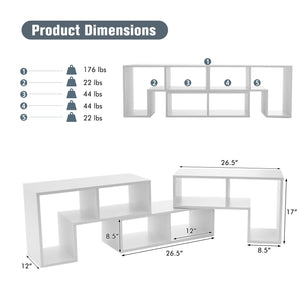 3 Pieces Adjustable TV Stand for TVs up to 65 Inch with Shelves-White view 5