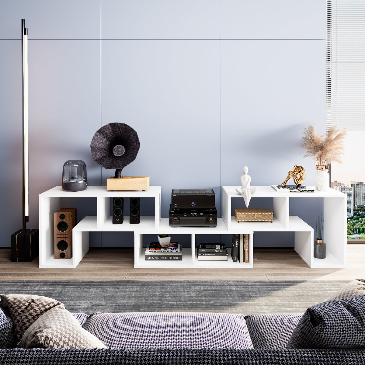 3 Pieces Adjustable TV Stand for TVs up to 65 Inch with Shelves-White view 6