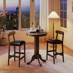 3 Pieces Wood Bar Table Set for 2 Round Pub Table with Pedestal Base and 2 Armless Stools view 3