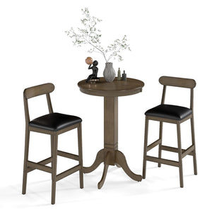 3 Pieces Wood Bar Table Set for 2 Round Pub Table with Pedestal Base and 2 Armless Stools view 4