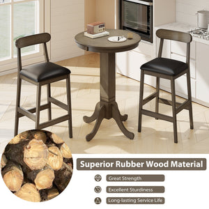 3 Pieces Wood Bar Table Set for 2 Round Pub Table with Pedestal Base and 2 Armless Stools view 7