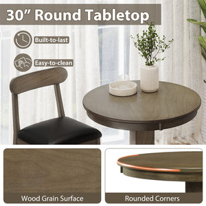 3 Pieces Wood Bar Table Set for 2 Round Pub Table with Pedestal Base and 2 Armless Stools view 8