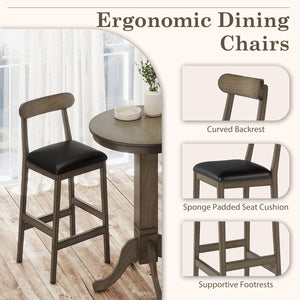 3 Pieces Wood Bar Table Set for 2 Round Pub Table with Pedestal Base and 2 Armless Stools view 9
