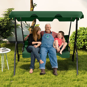 3 Seat Outdoor Patio Canopy Swing with Cushioned Steel Frame-Dark Green view 3