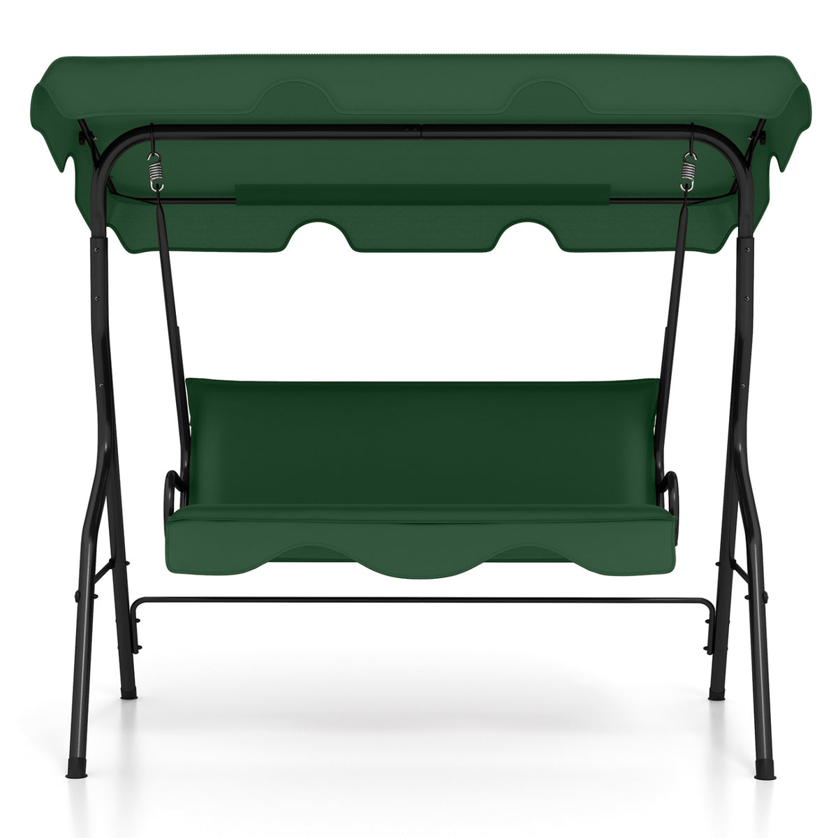 3 Seat Outdoor Patio Canopy Swing with Cushioned Steel Frame-Dark Green view 4