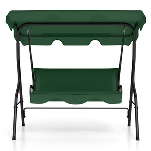3 Seat Outdoor Patio Canopy Swing with Cushioned Steel Frame-Dark Green view 4