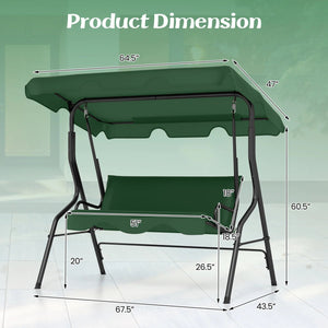 3 Seat Outdoor Patio Canopy Swing with Cushioned Steel Frame-Dark Green view 5