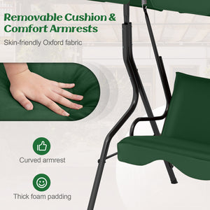 3 Seat Outdoor Patio Canopy Swing with Cushioned Steel Frame-Dark Green view 8