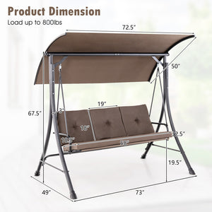 3-Seat Outdoor Porch Swing with Adjustable Canopy and Padded Cushions-Brown view 5