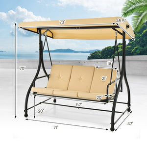 3 Seat Outdoor Porch Swing with Adjustable Canopy-Beige view 5