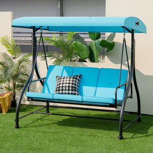 3 Seat Outdoor Porch Swing with Adjustable Canopy-Blue view 2