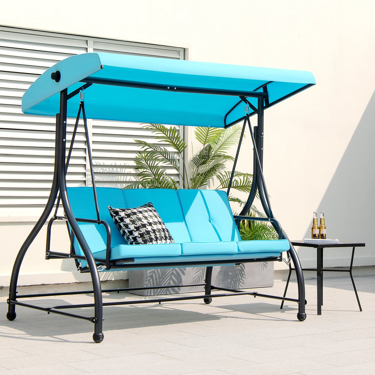 3 Seat Outdoor Porch Swing with Adjustable Canopy-Blue view 3