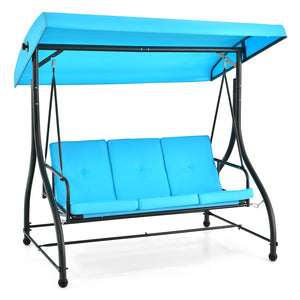 3 Seat Outdoor Porch Swing with Adjustable Canopy-Blue view 4
