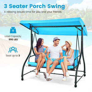 3 Seat Outdoor Porch Swing with Adjustable Canopy-Blue view 6