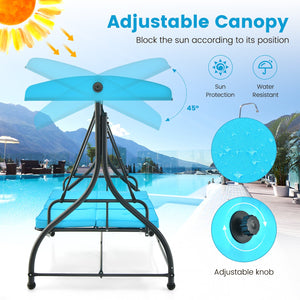 3 Seat Outdoor Porch Swing with Adjustable Canopy-Blue view 7