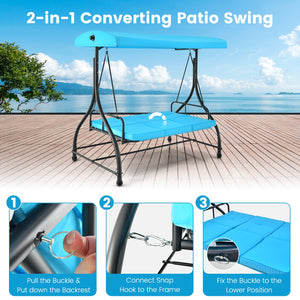 3 Seat Outdoor Porch Swing with Adjustable Canopy-Blue view 8